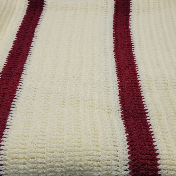 vintage Granny Square beige and redafghan crochet - Picture 2 of 4